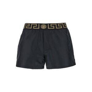 Versace Men Black Swimsuit Shorts With Greca Detail In Tech Fabric Man